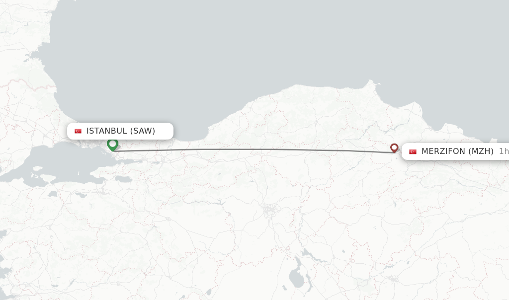 Flights from Istanbul to Merzifon route map
