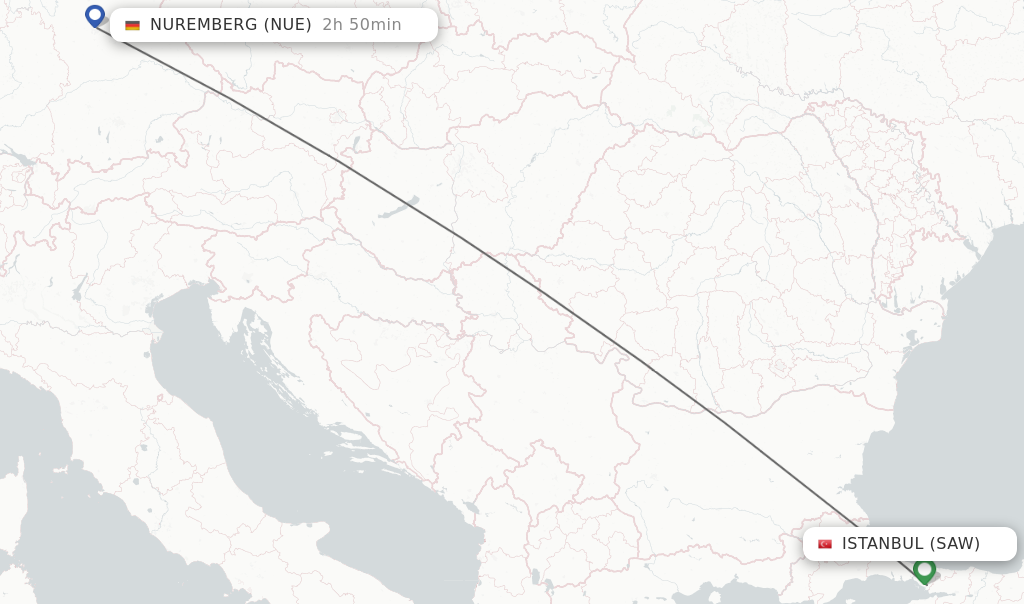 Flights from Istanbul to Nuremberg route map