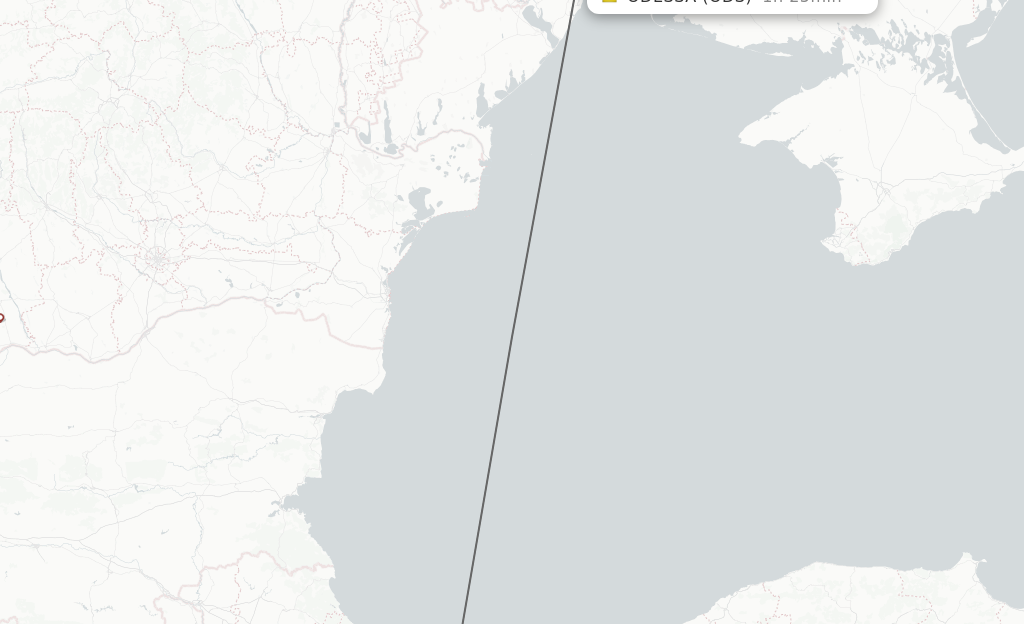 Flights from Istanbul to Odessa route map