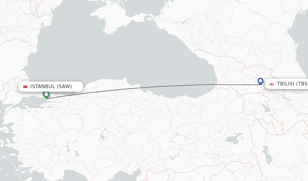 Flights from Istanbul to Tbilisi route map