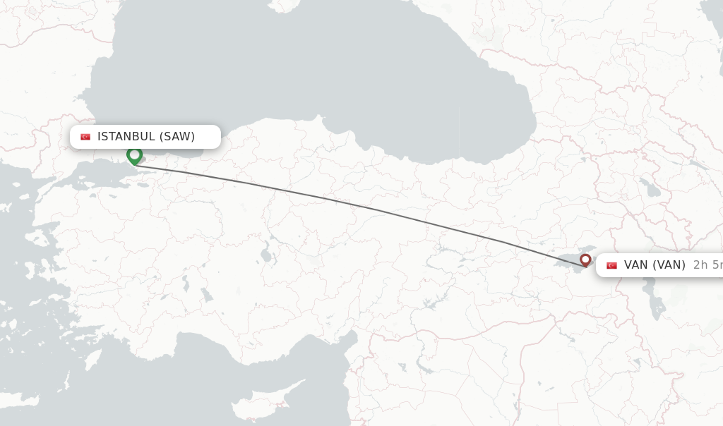Flights from Istanbul to Van route map