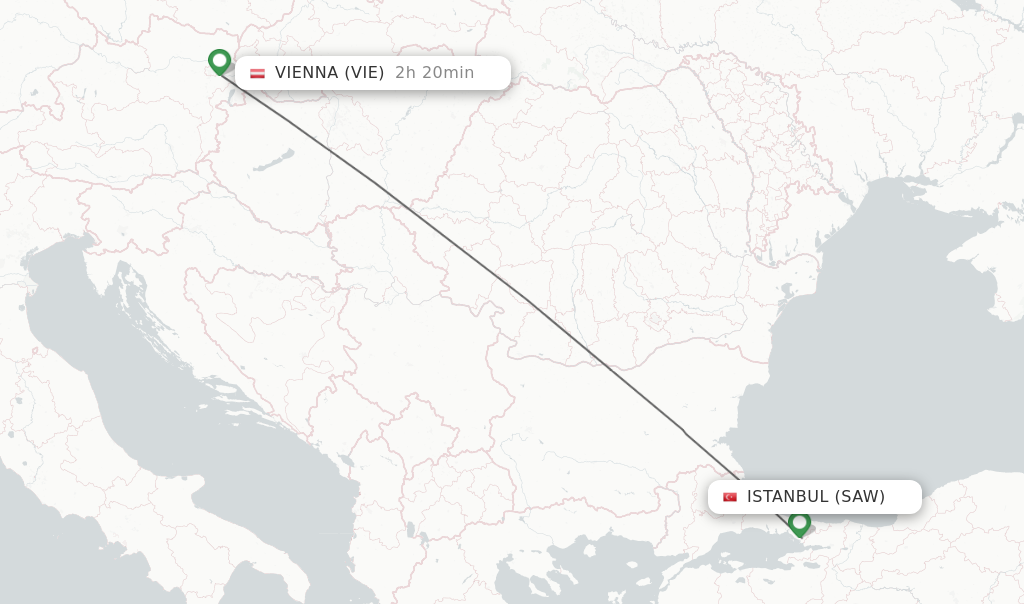 Flights from Istanbul to Vienna route map