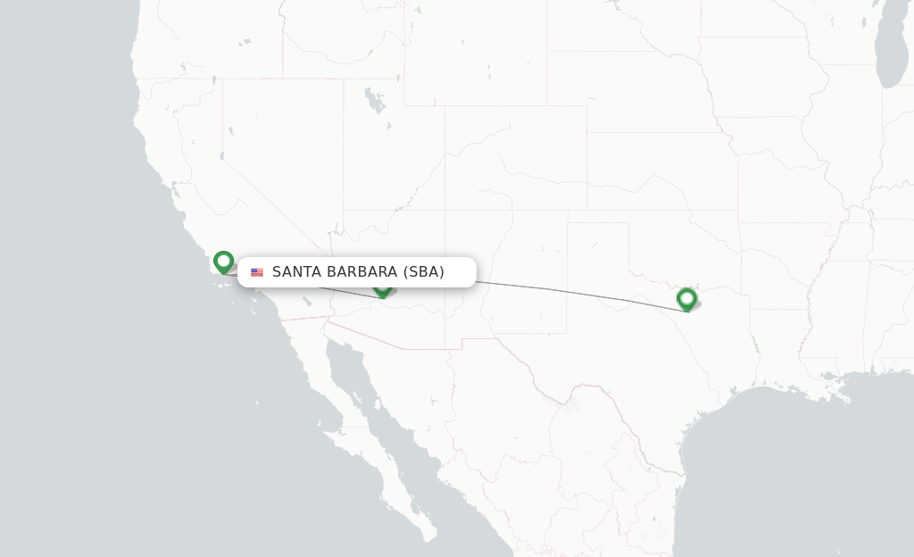 Route map with flights from Santa Barbara with American Airlines