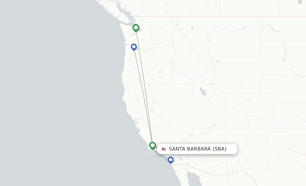 Route map with flights from Santa Barbara with Alaska Airlines