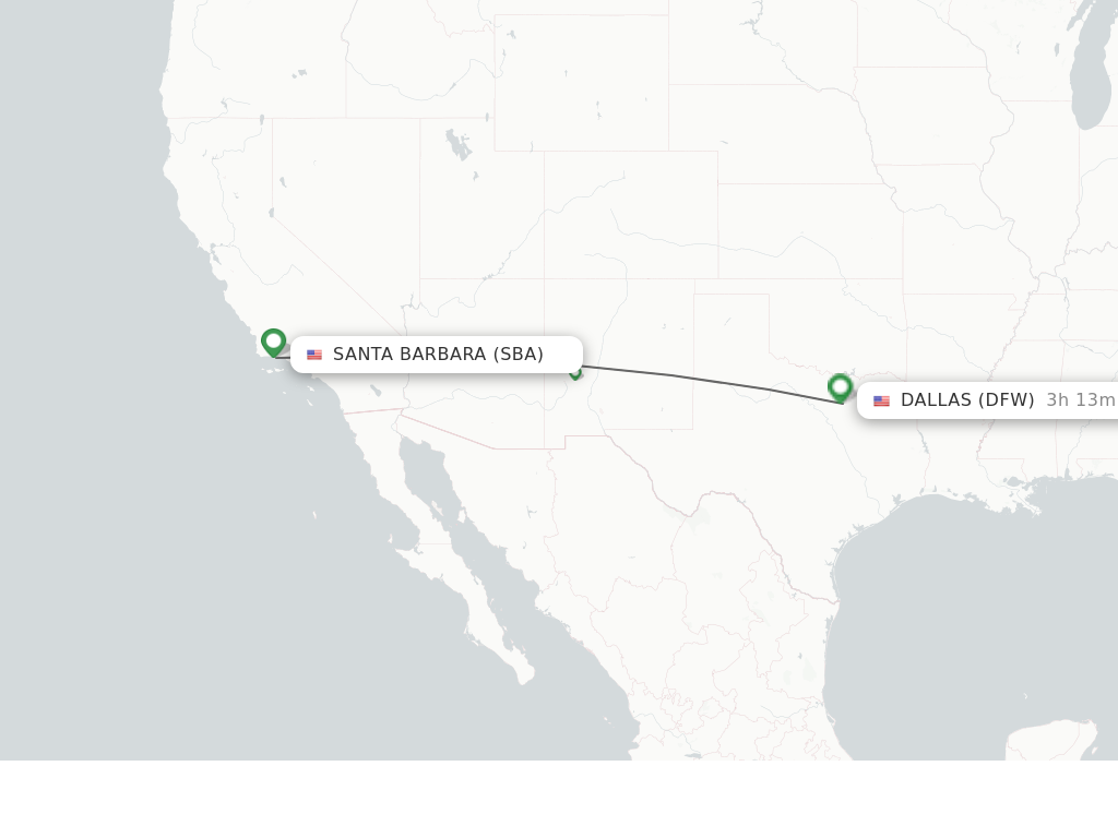 Flights from Santa Barbara to Dallas route map