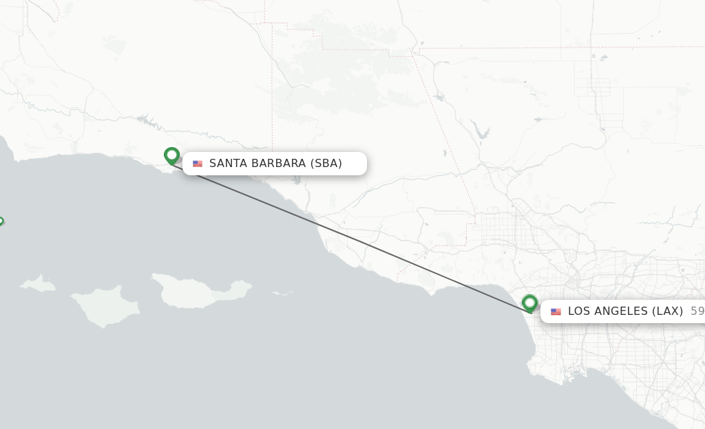 Flights from Santa Barbara to Los Angeles route map