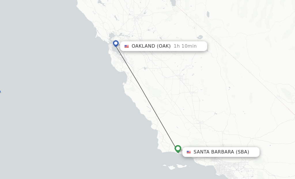 Flights from Santa Barbara to Oakland route map