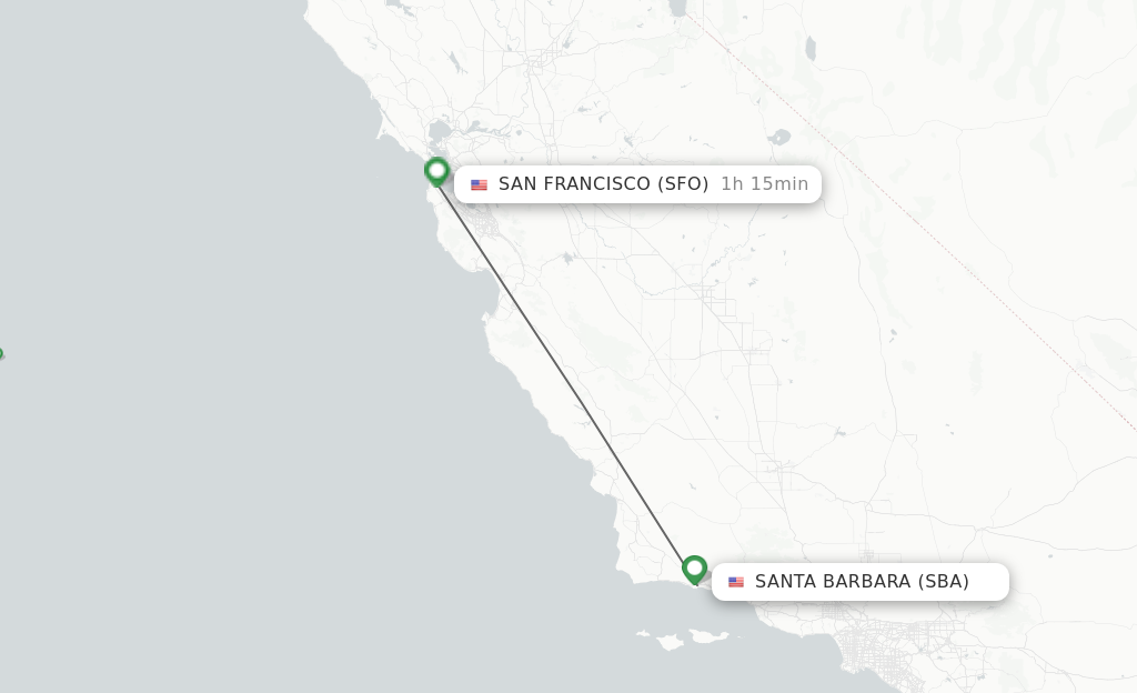 Flights from Santa Barbara to San Francisco route map