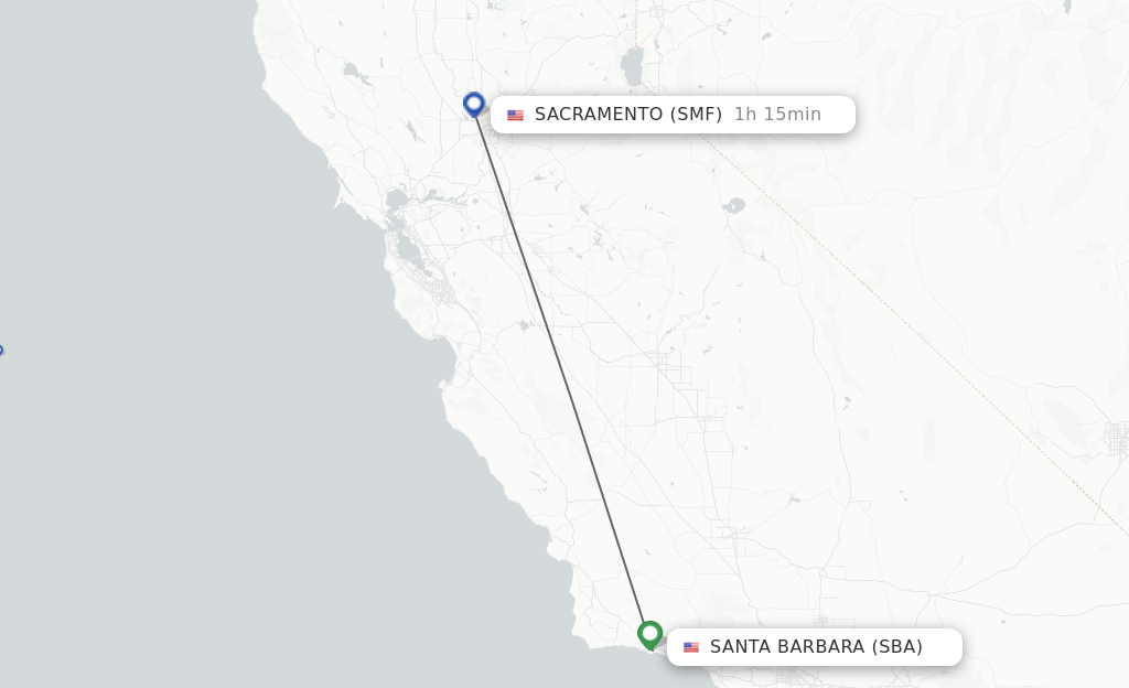 Flights from Santa Barbara to Sacramento route map