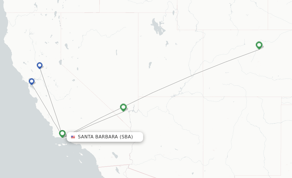 Route map with flights from Santa Barbara with Southwest