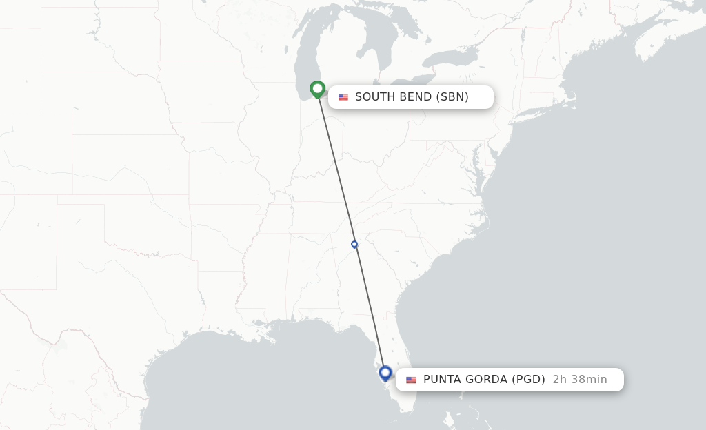 Flights from South Bend to Punta Gorda route map
