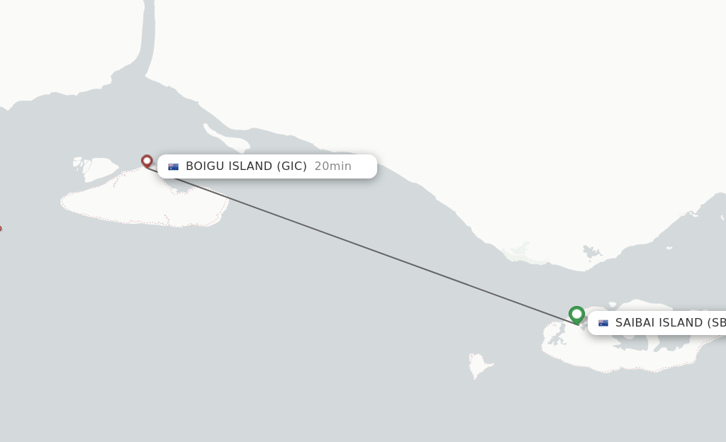 Flights from Saibai Island to Boigu Island route map