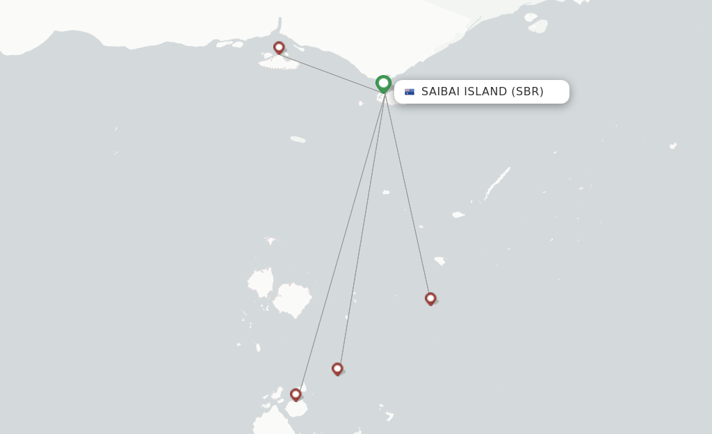 Route map with flights from Saibai Island with Skytrans Airlines