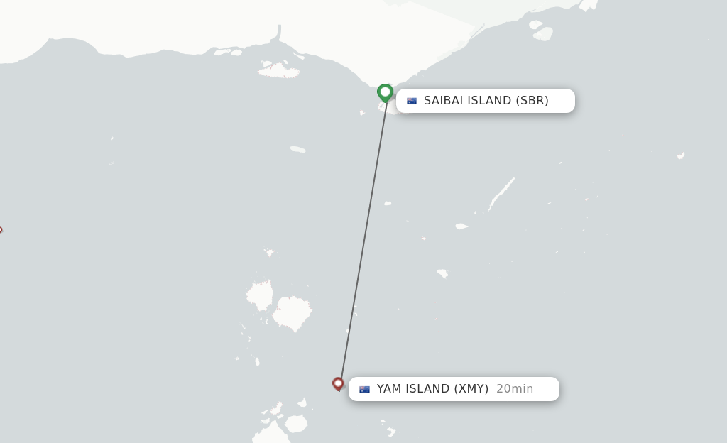 Flights from Saibai Island to Yam Island route map