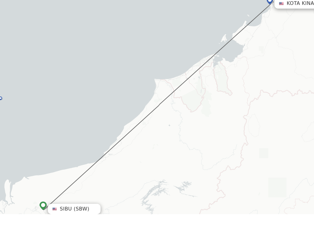 Flights from Sibu to Kota Kinabalu route map