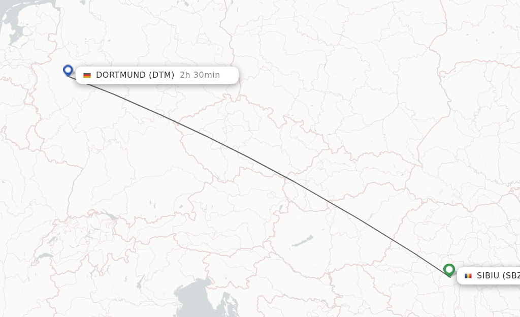 Flights from Sibiu to Dortmund route map