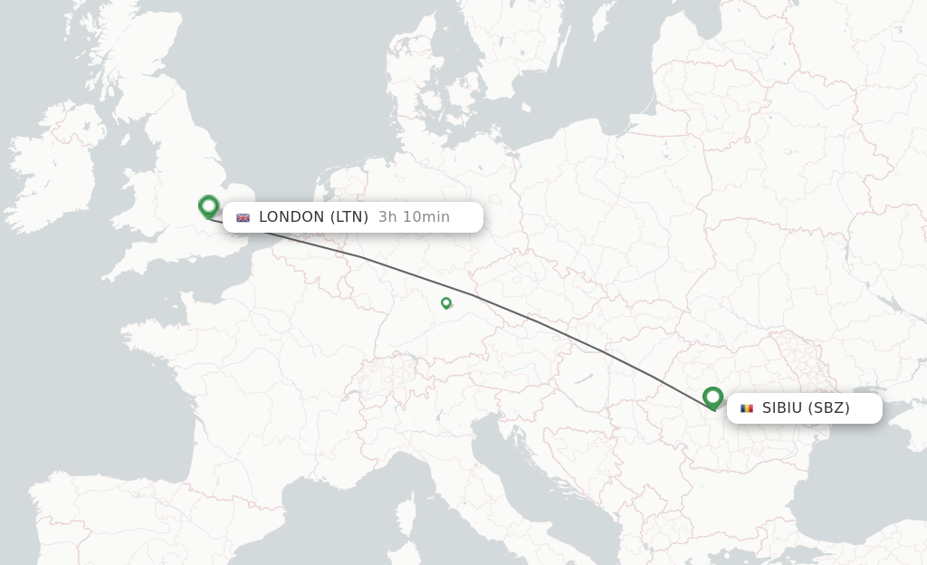 Flights from Sibiu to London route map