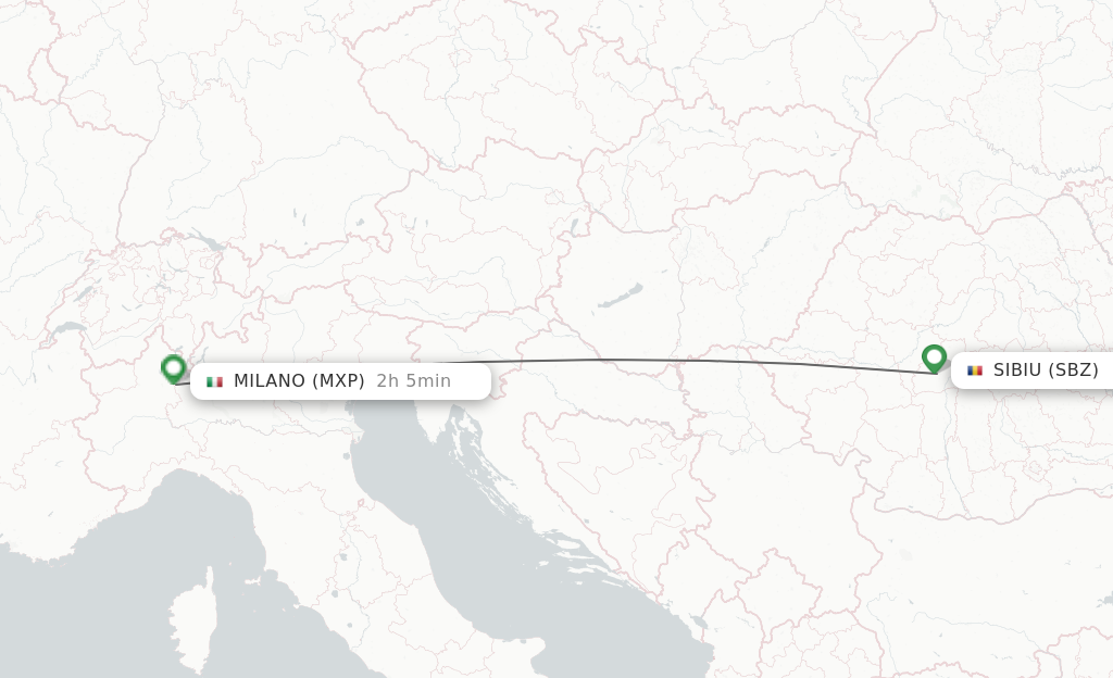 Flights from Sibiu to Milan route map