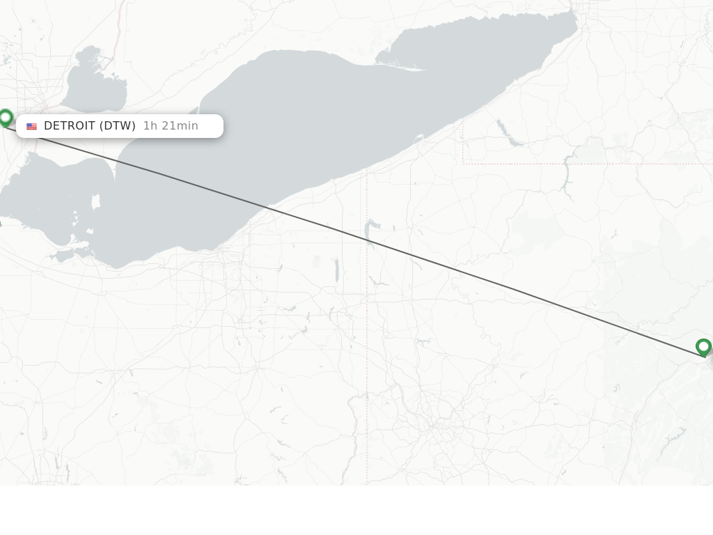 Flights from State College to Detroit route map