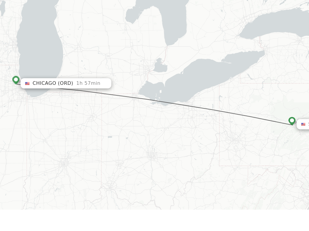 Flights from State College to Chicago route map