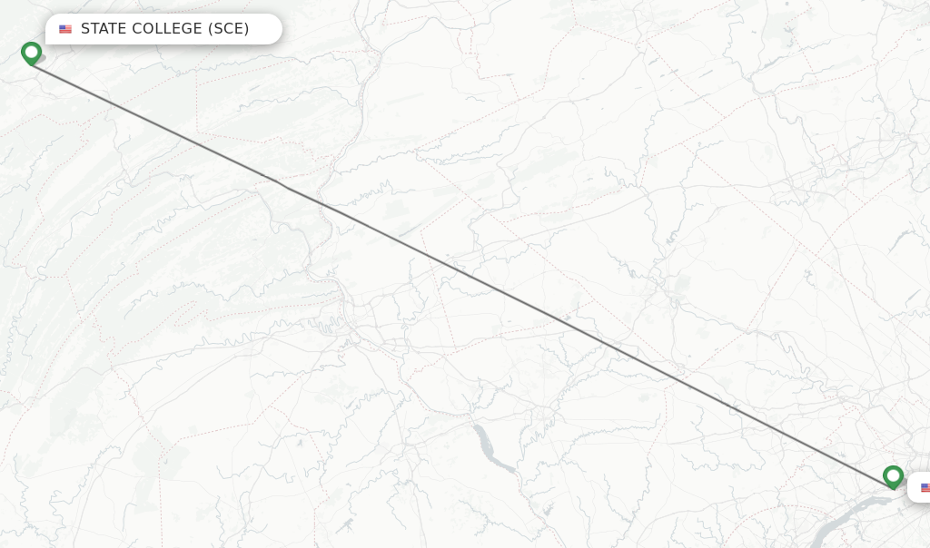 Flights from State College to Philadelphia route map