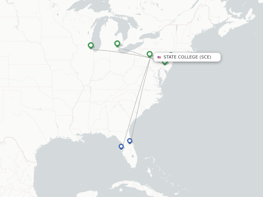 Flights from State College to New York route map