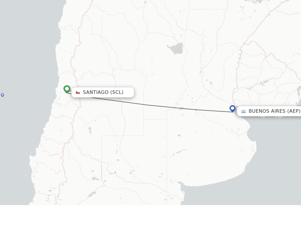 Flights from Santiago to Buenos Aires route map