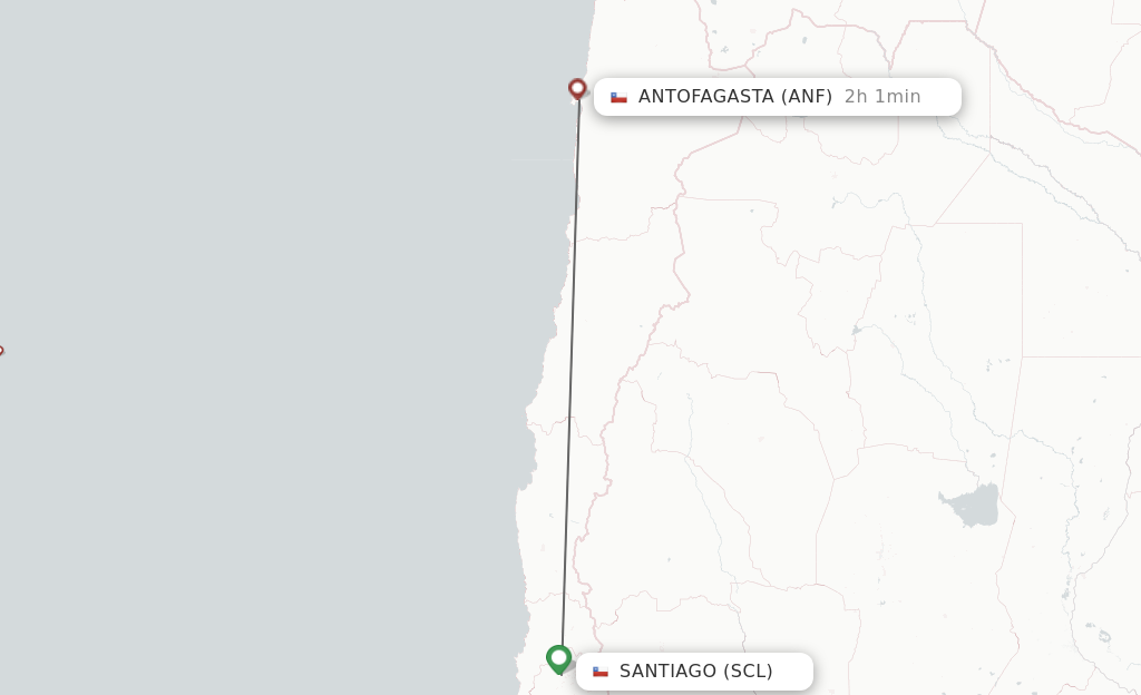 Flights from Santiago to Antofagasta route map