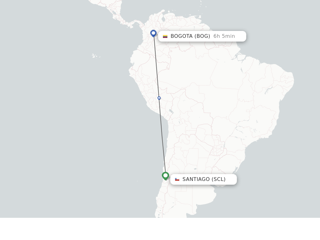 Flights from Santiago to Bogota route map