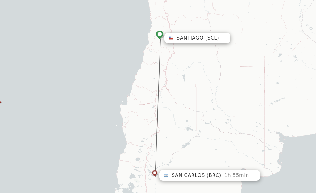 Flights from Santiago to San Carlos route map