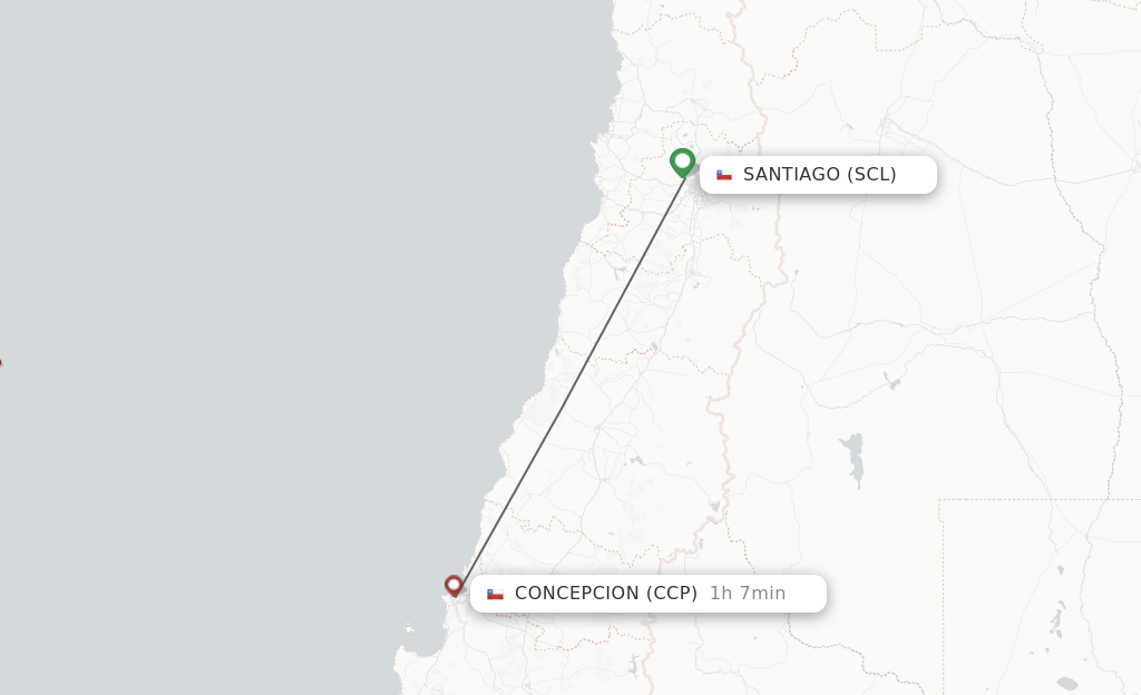 Flights from Santiago to Concepcion route map