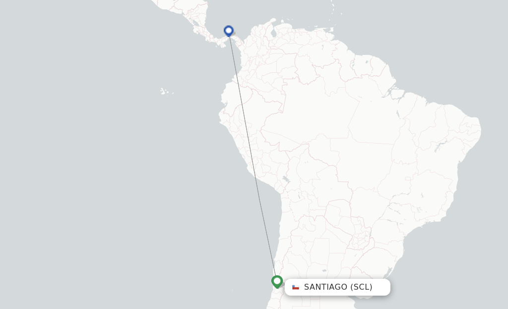 Route map with flights from Santiago with Copa Airlines
