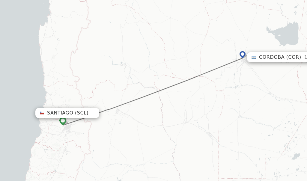 Flights from Santiago to Cordoba route map