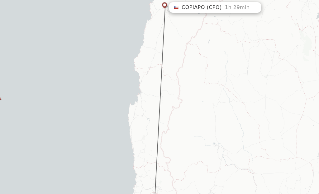 Flights from Santiago to Copiapo route map