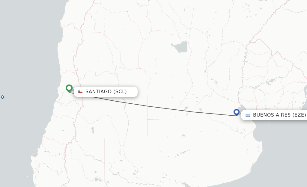 Flights from Santiago to Buenos Aires route map