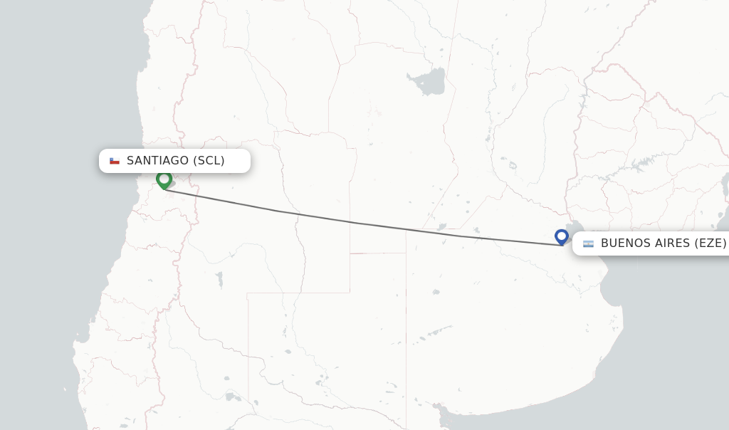 Flights from Santiago to Buenos Aires route map