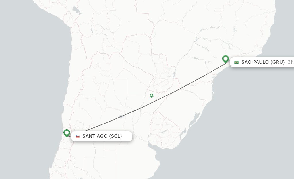 Flights from Santiago to Sao Paulo route map