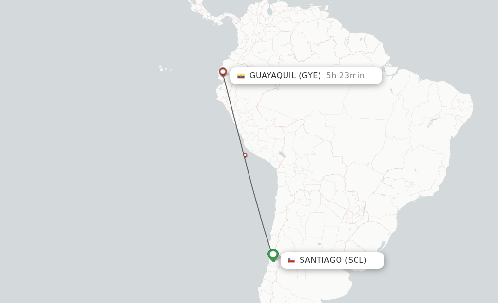 Flights from Santiago to Guayaquil route map