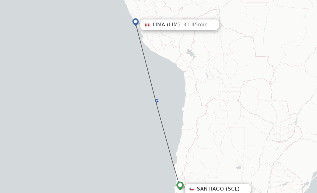 Flights from Santiago to Lima route map