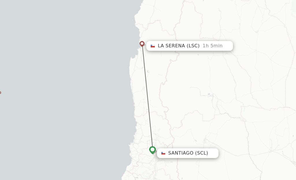 Flights from Santiago to La Serena route map