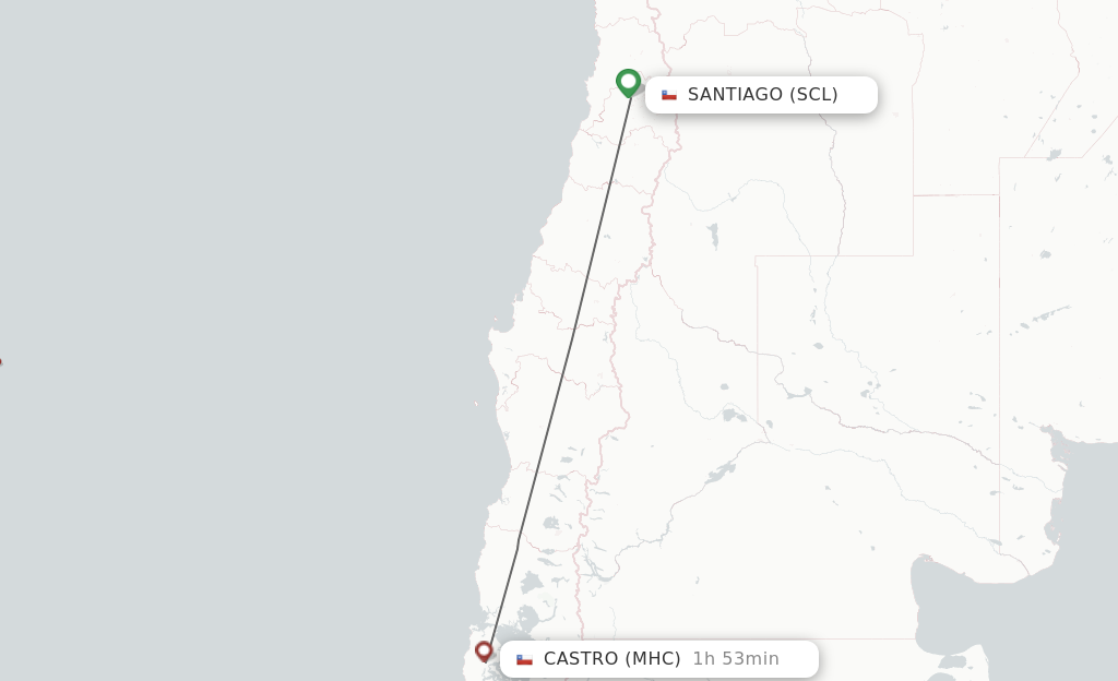 Flights from Santiago to Castro route map