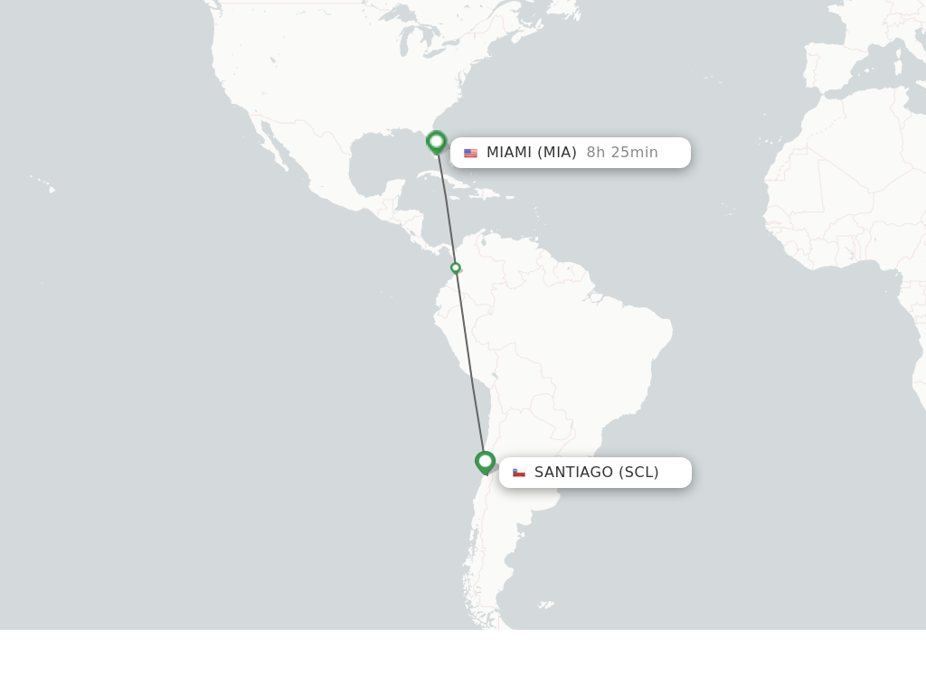 Flights from Santiago to Miami route map