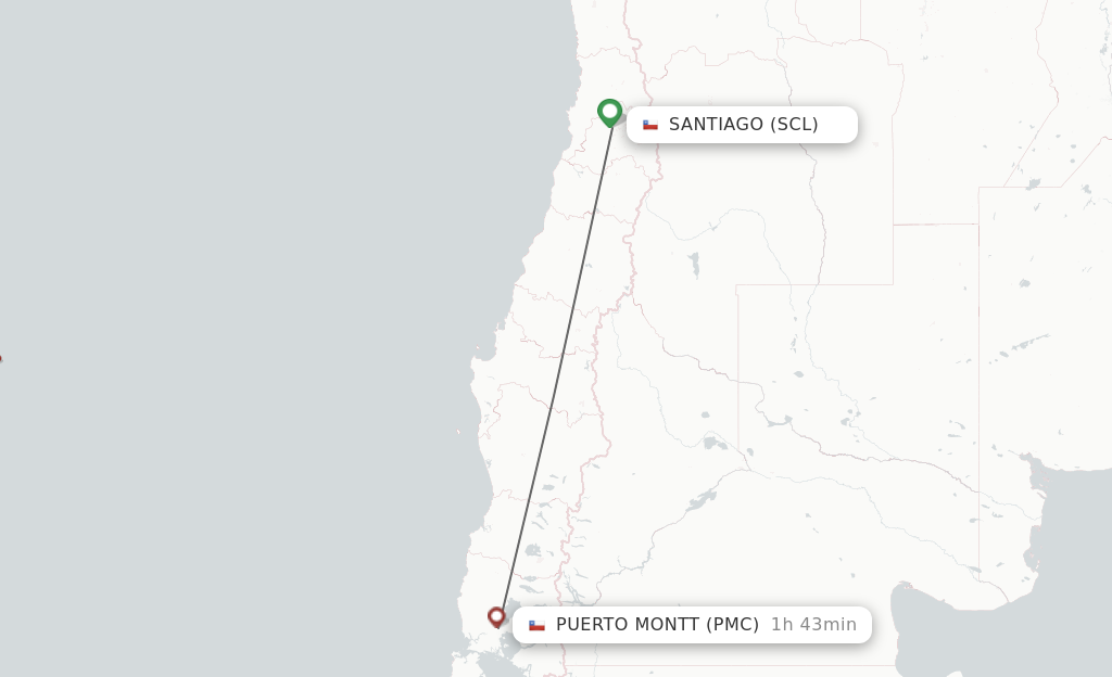 Flights from Santiago to Puerto Montt route map