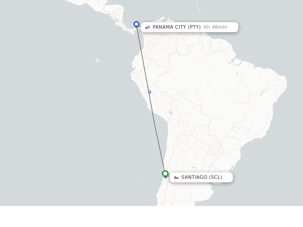 Flights from Santiago to Panama City route map