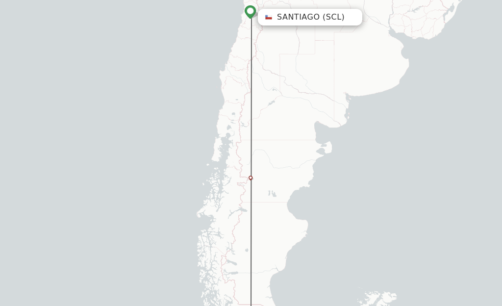 Flights from Santiago to Punta Arenas route map