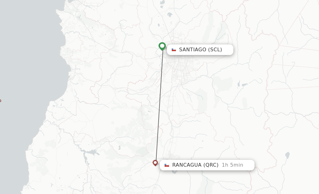 Flights from Santiago to Rancagua route map