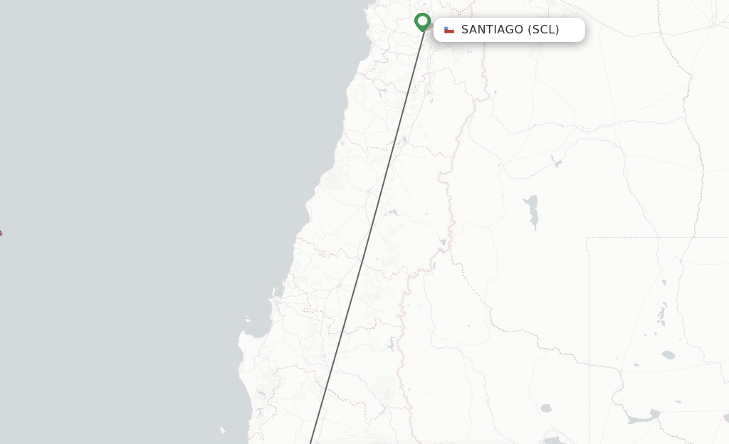 Flights from Santiago to Temuco route map