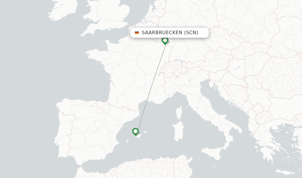 Route map with flights from Saarbruecken with Eurowings