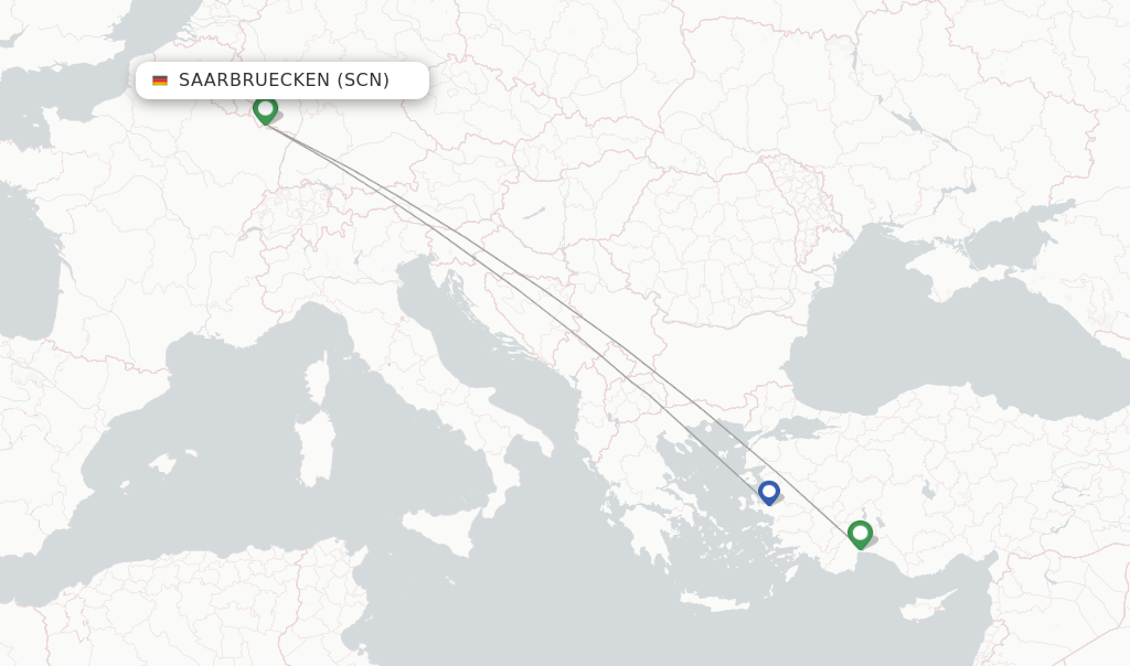 Route map with flights from Saarbruecken with SunExpress