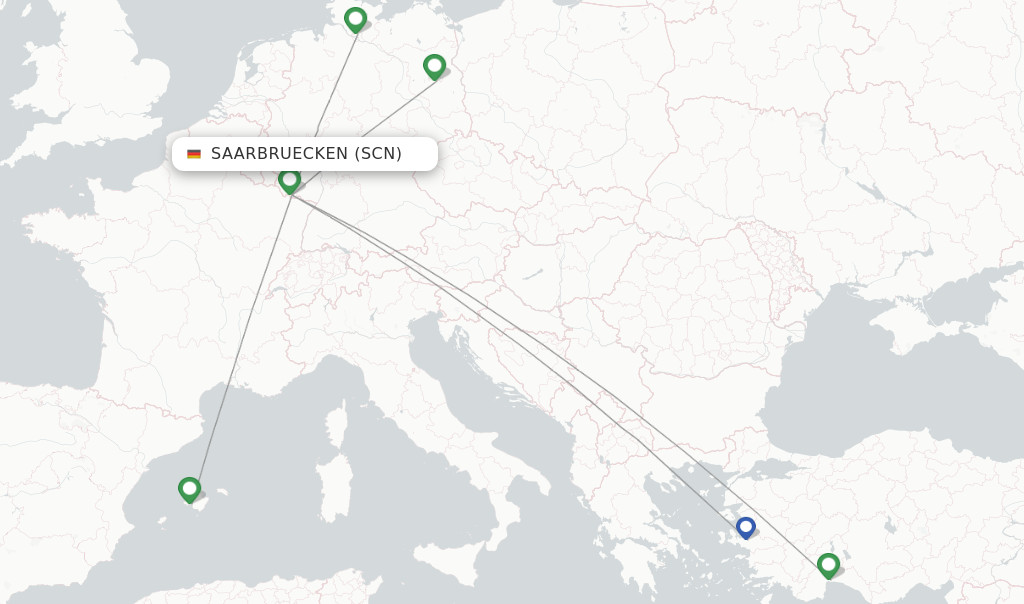 Flights from Saarbruecken to Luxembourg route map